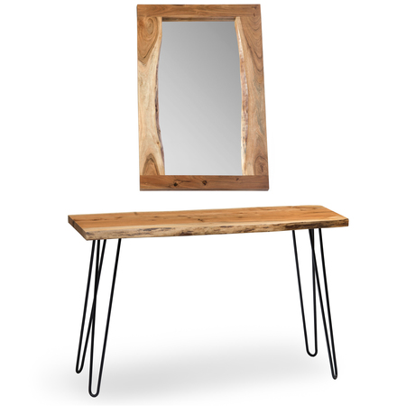 ALATERRE FURNITURE Hairpin Natural Live Edge Media Console & 36" Mirror Set AWDD101320